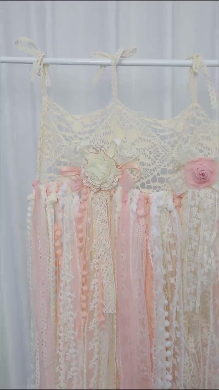 Hand Crochet Lace Wedding Backdrop: Romantic Embroidered Cotton Curtain