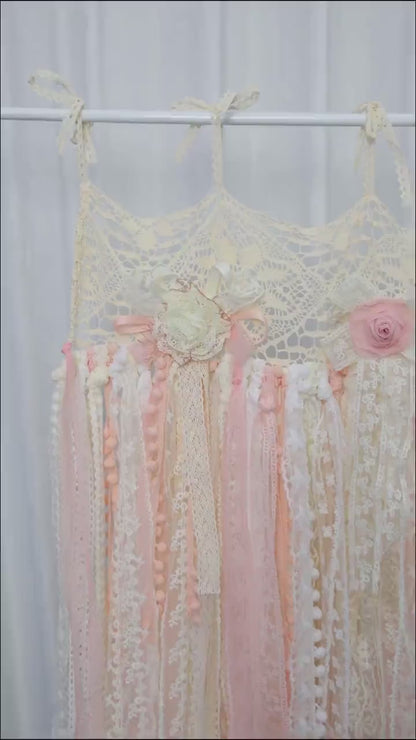 Hand Crochet Lace Wedding Backdrop: Romantic Embroidered Cotton Curtain
