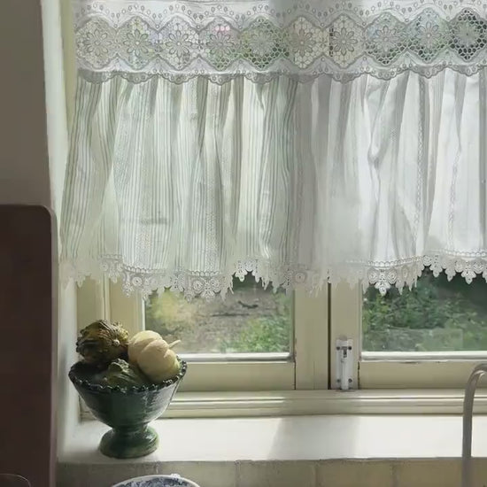 Unique Victorian Cottage Window Valance, Ruffled Lace Cotton Cafe Curtain, French Country White Embroidered Short Curtain, Farmhouse Decor