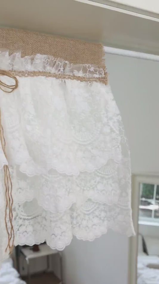 Handmade Burlap Lace Valance: Farmhouse Kitchen Curtain, Shabby Chic Decor