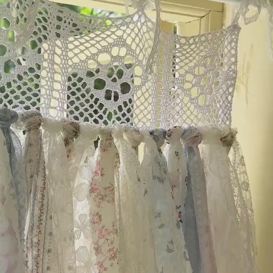 Custom Rustic Fringe Lace Valance, Shabby Chic Boho Window Curtains, French Country Decor, White Crochet Lace Cafe Curtain, H-24inch (61cm)