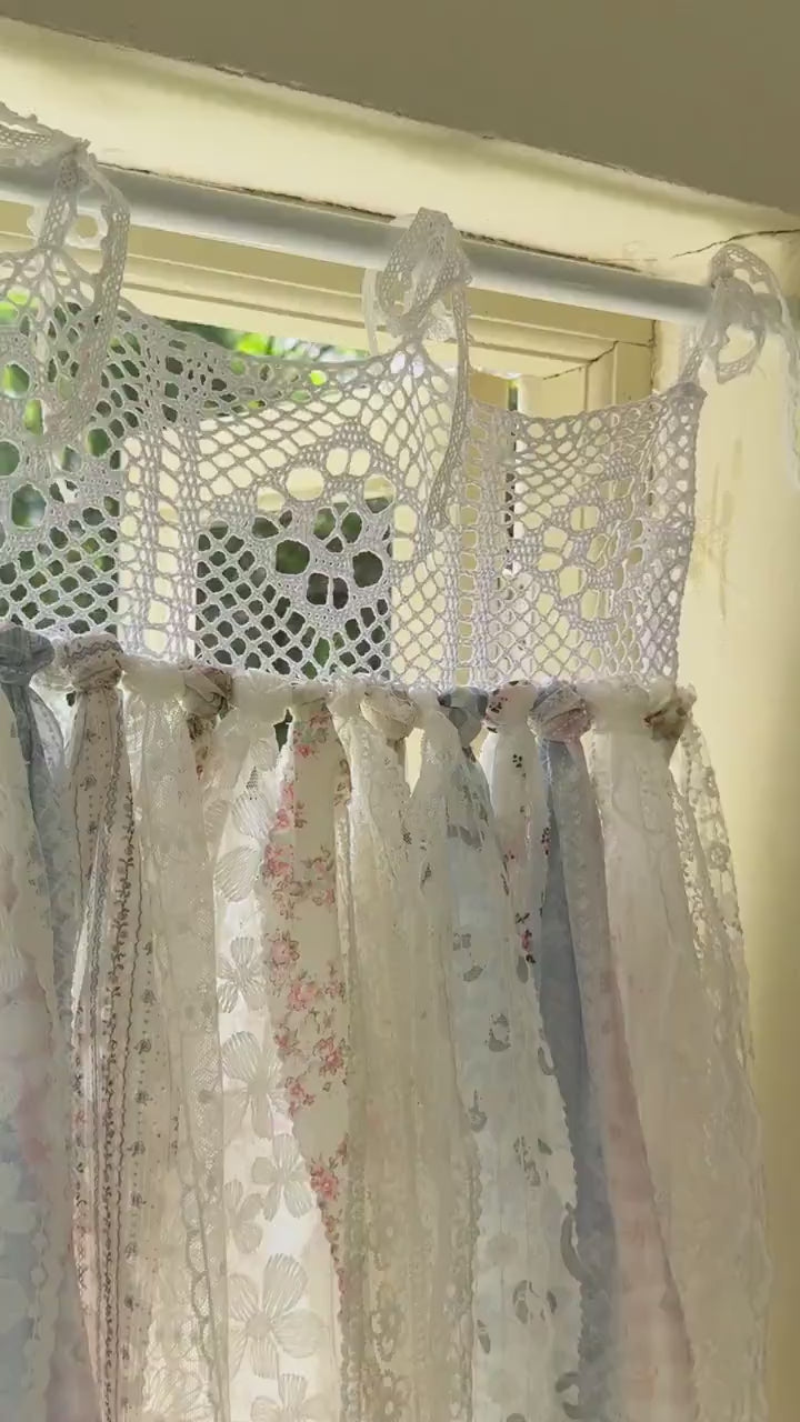 Custom Rustic Fringe Lace Valance, Shabby Chic Boho Window Curtains, French Country Decor, White Crochet Lace Cafe Curtain, H-24inch (61cm)