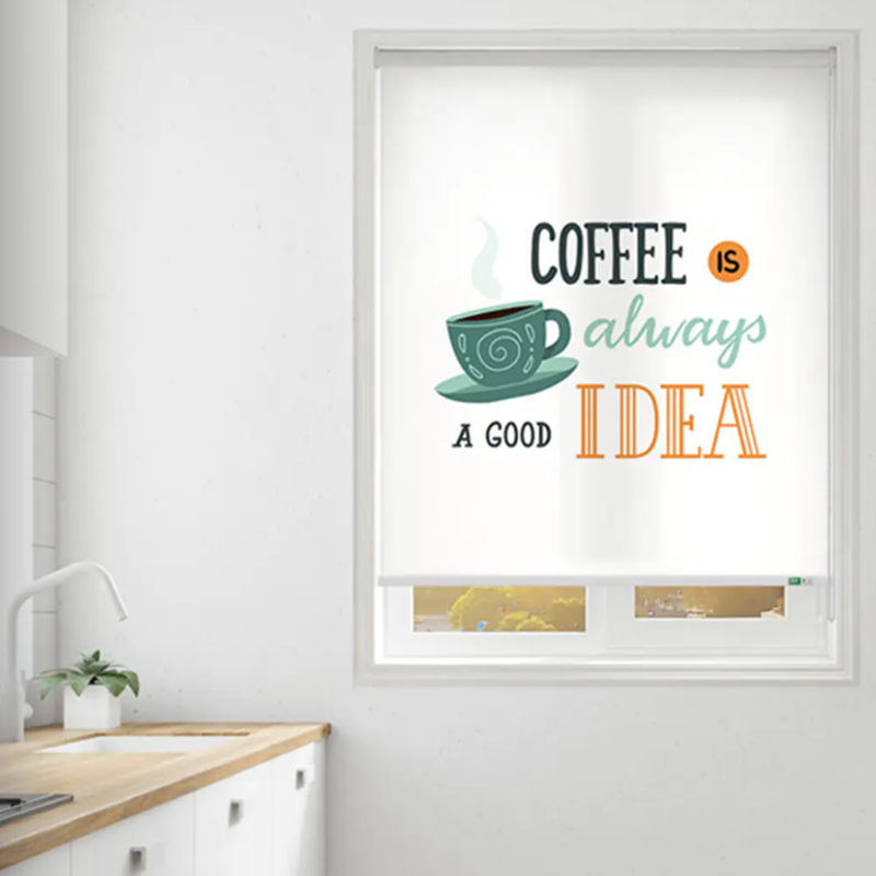 Custom Printed Blackout Roller Shades – No Drill Cordless Personalized Window Blinds Made to Measure