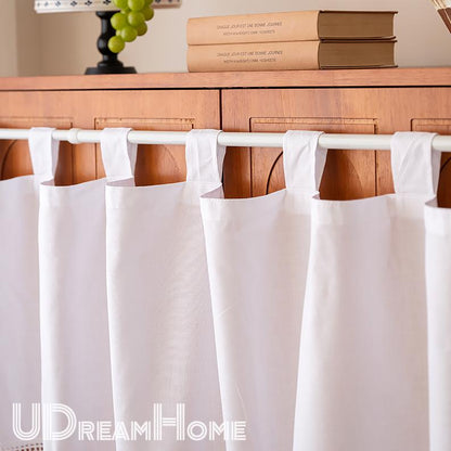 Pure White Cotton Hanging Strap Short Curtains - UDreamHome