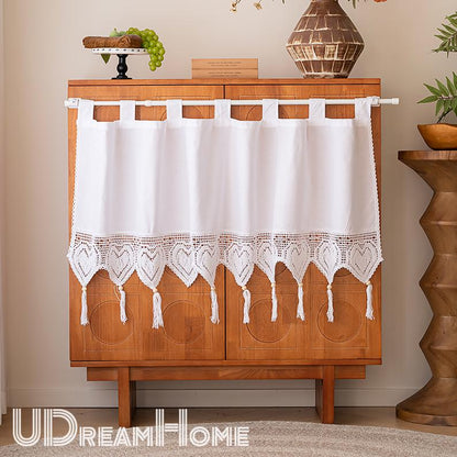 Pure White Cotton Hanging Strap Short Curtains - UDreamHome