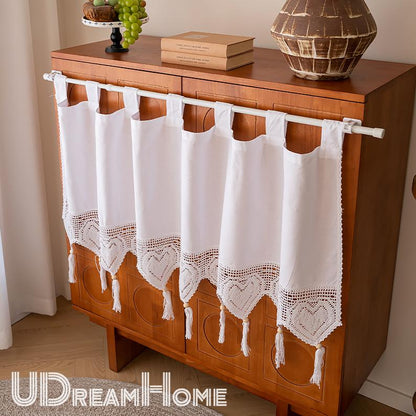 Pure White Cotton Hanging Strap Short Curtains - UDreamHome