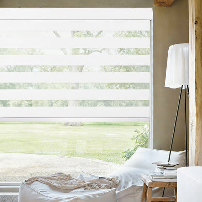 Custom Motorized Zebra Blinds for Windows – Remote Control or Smart Alexa Google Home Compatible, Room Darkening Dual Layer Shades