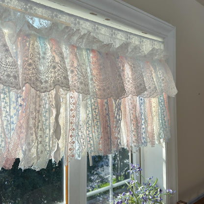 Romantic Dream White Pink Blue Lace Valance - UDreamHome