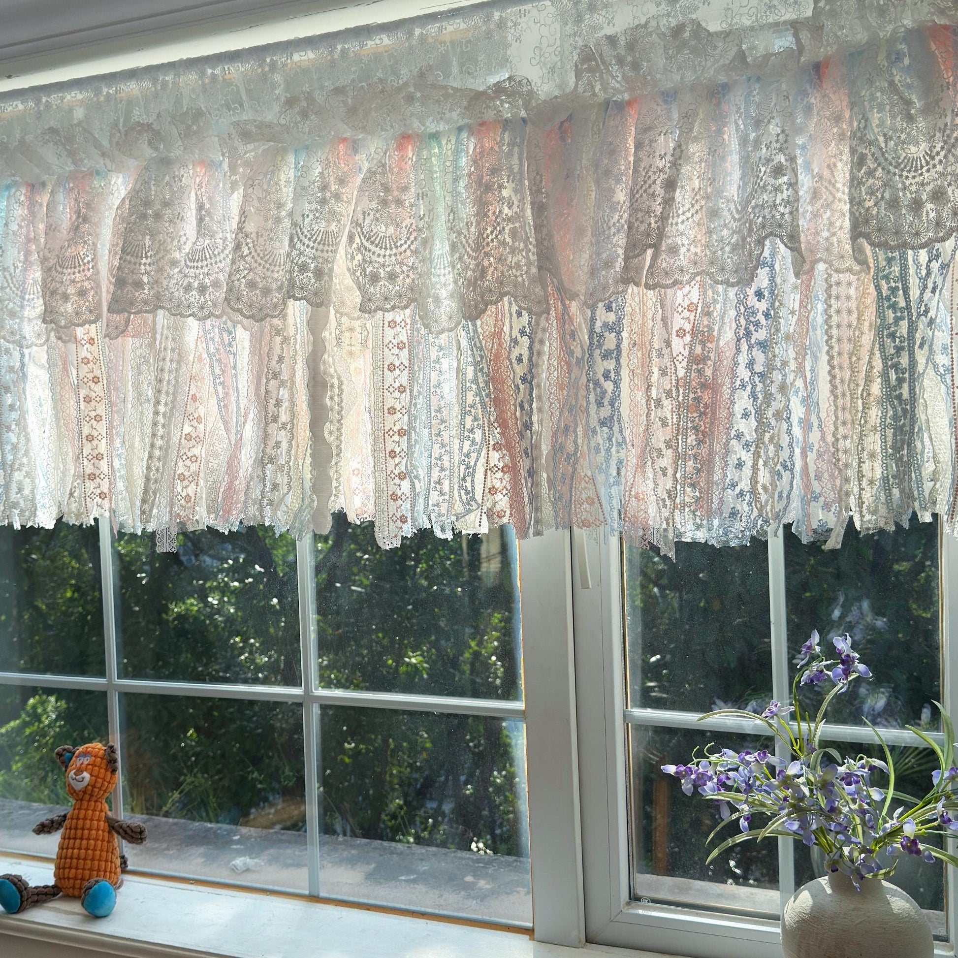 Romantic Dream White Pink Blue Lace Valance - UDreamHome
