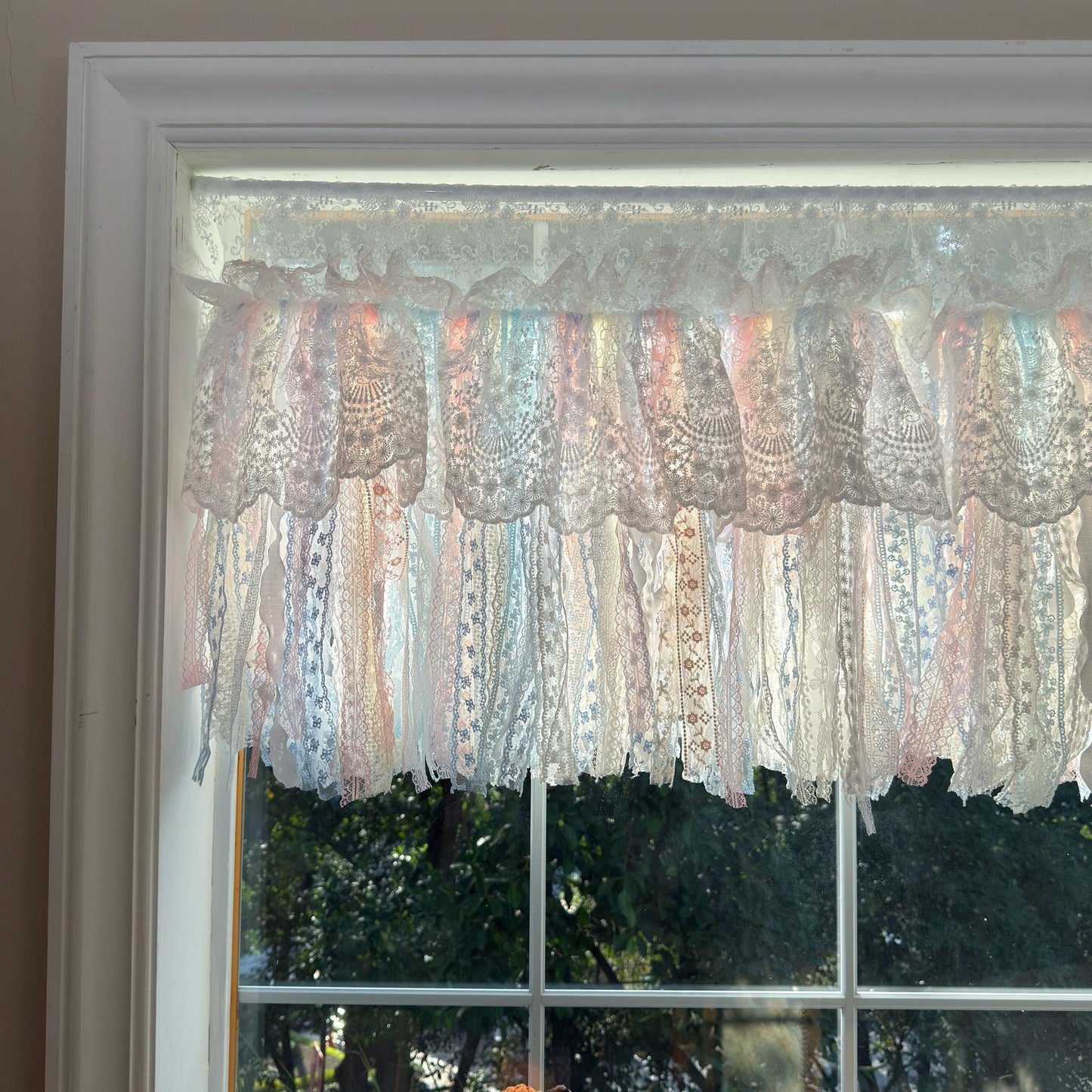 Romantic Dream White Pink Blue Lace Valance - UDreamHome
