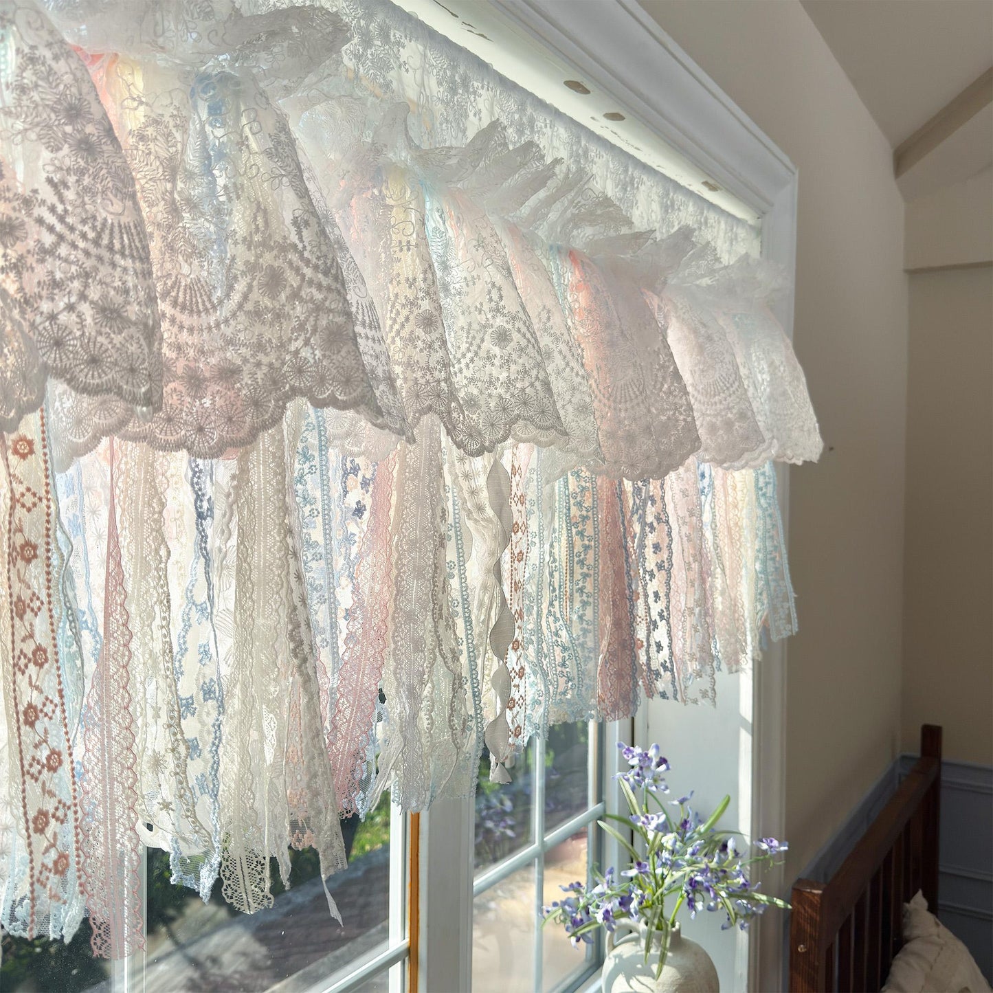 Romantic Dream White Pink Blue Lace Valance - UDreamHome