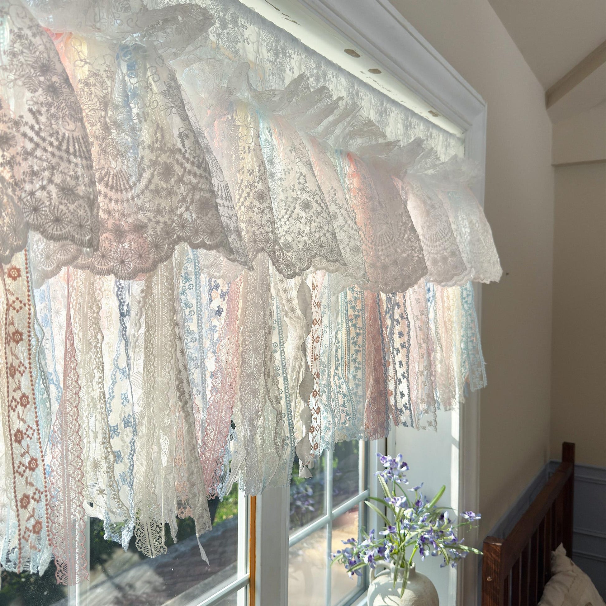 Romantic Dream White Pink Blue Lace Valance - UDreamHome