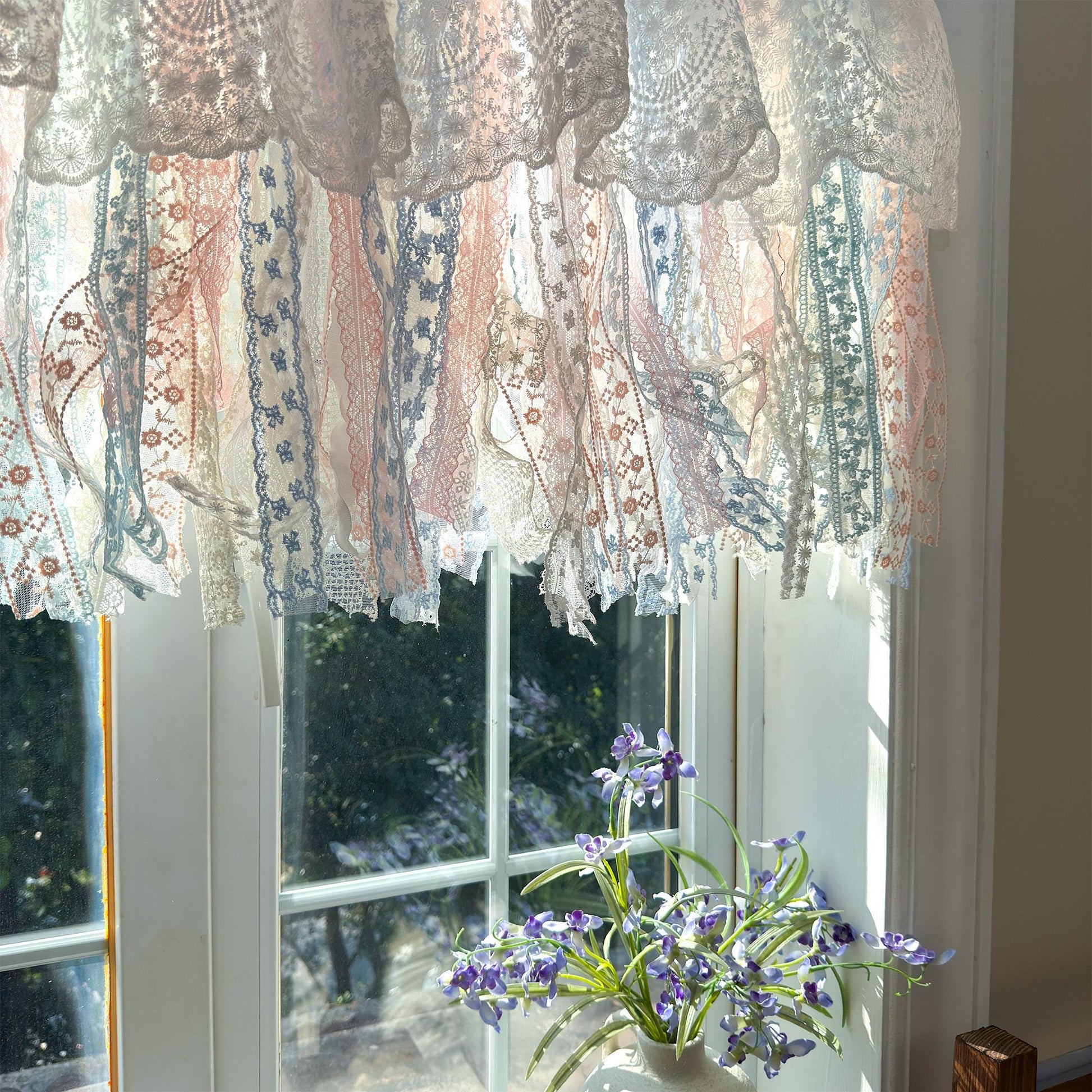 Romantic Dream White Pink Blue Lace Valance - UDreamHome