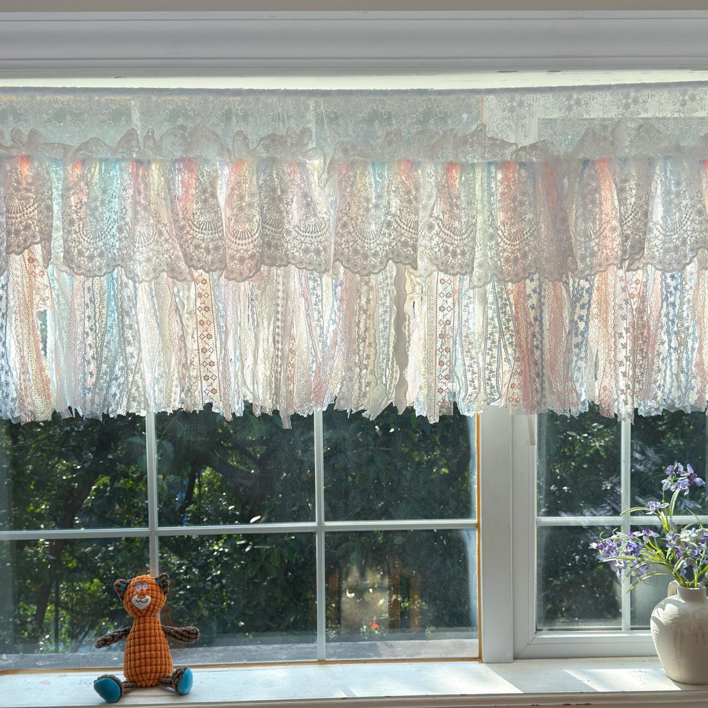 Romantic Dream White Pink Blue Lace Valance - UDreamHome