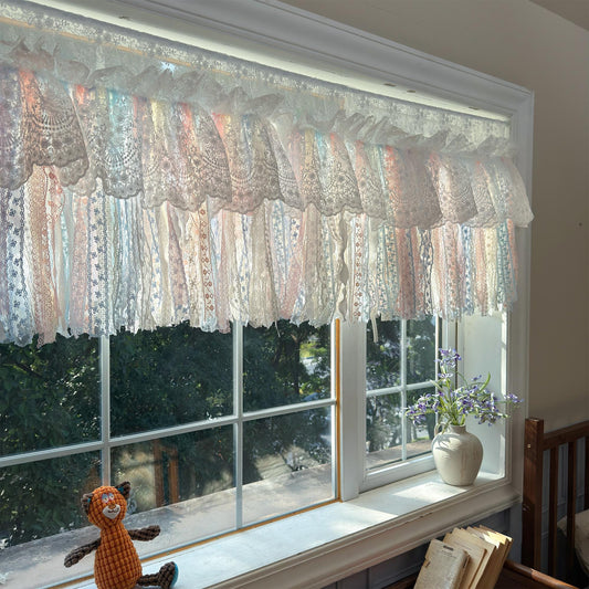 Romantic Dream White Pink Blue Lace Valance - UDreamHome