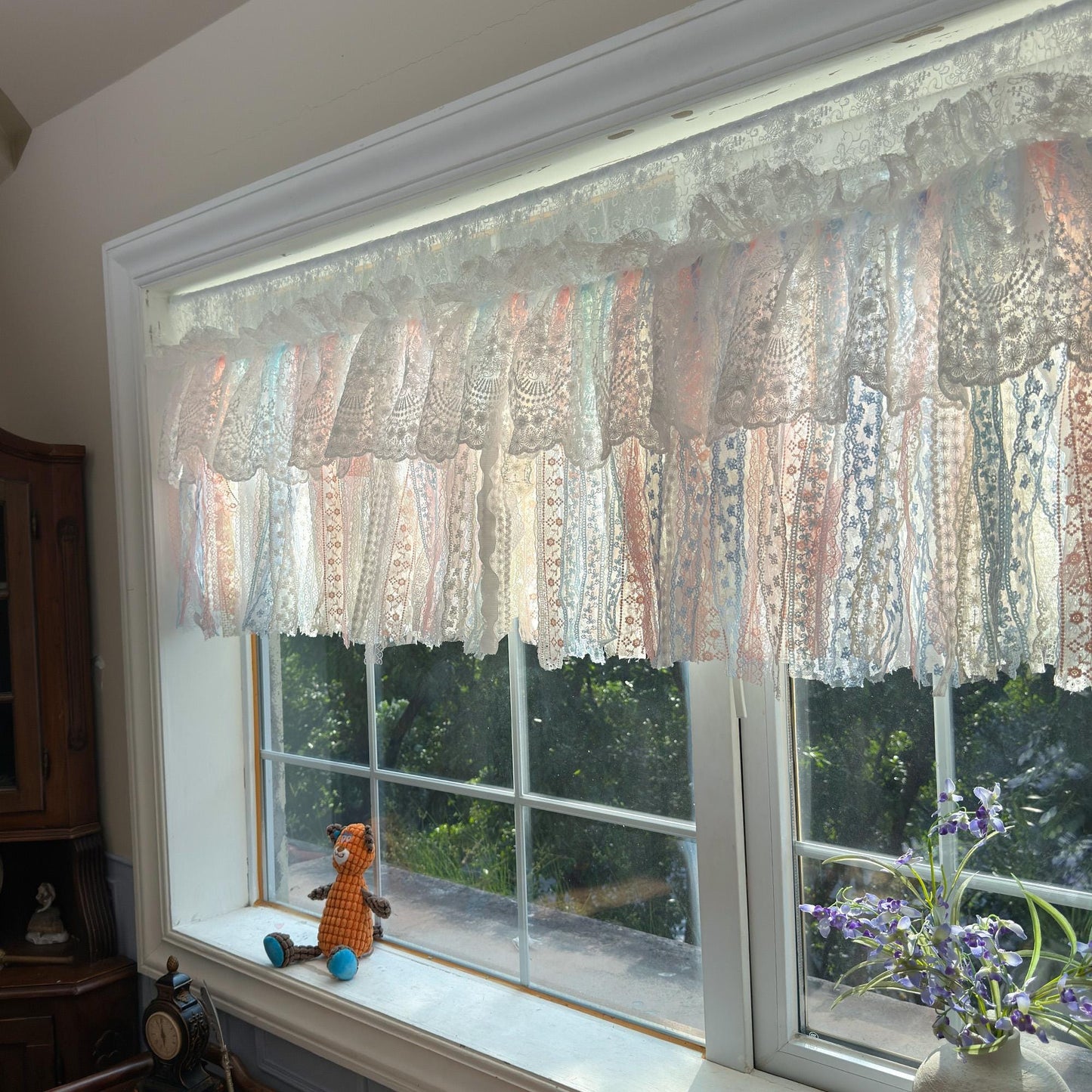 Romantic Dream White Pink Blue Lace Valance - UDreamHome