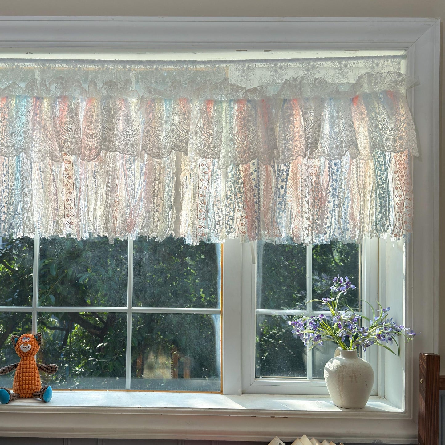 Romantic Dream White Pink Blue Lace Valance - UDreamHome