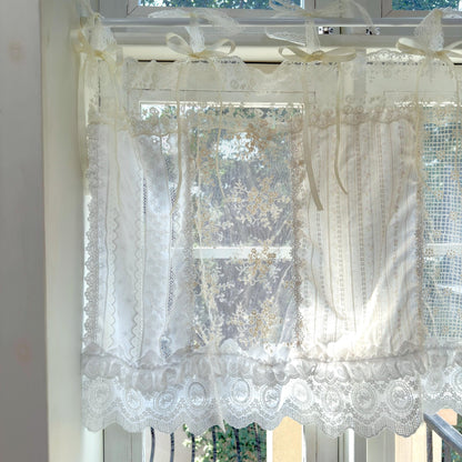Romantic White Ivory Begie Patchwork Flowers Lace Curtain - UDreamHome