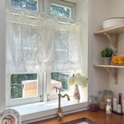 Romantic White Ivory Begie Patchwork Flowers Lace Curtain - UDreamHome