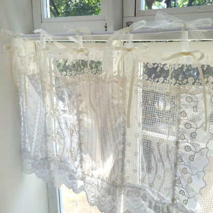 Romantic White Ivory Begie Patchwork Flowers Lace Curtain - UDreamHome
