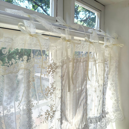 Romantic White Ivory Begie Patchwork Flowers Lace Curtain - UDreamHome