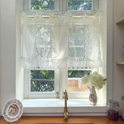 Romantic White Ivory Begie Patchwork Flowers Lace Curtain - UDreamHome