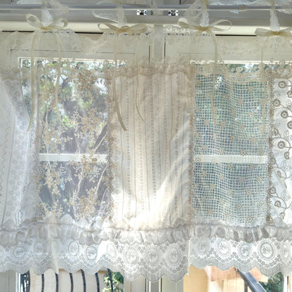 Romantic White Ivory Begie Patchwork Flowers Lace Curtain - UDreamHome