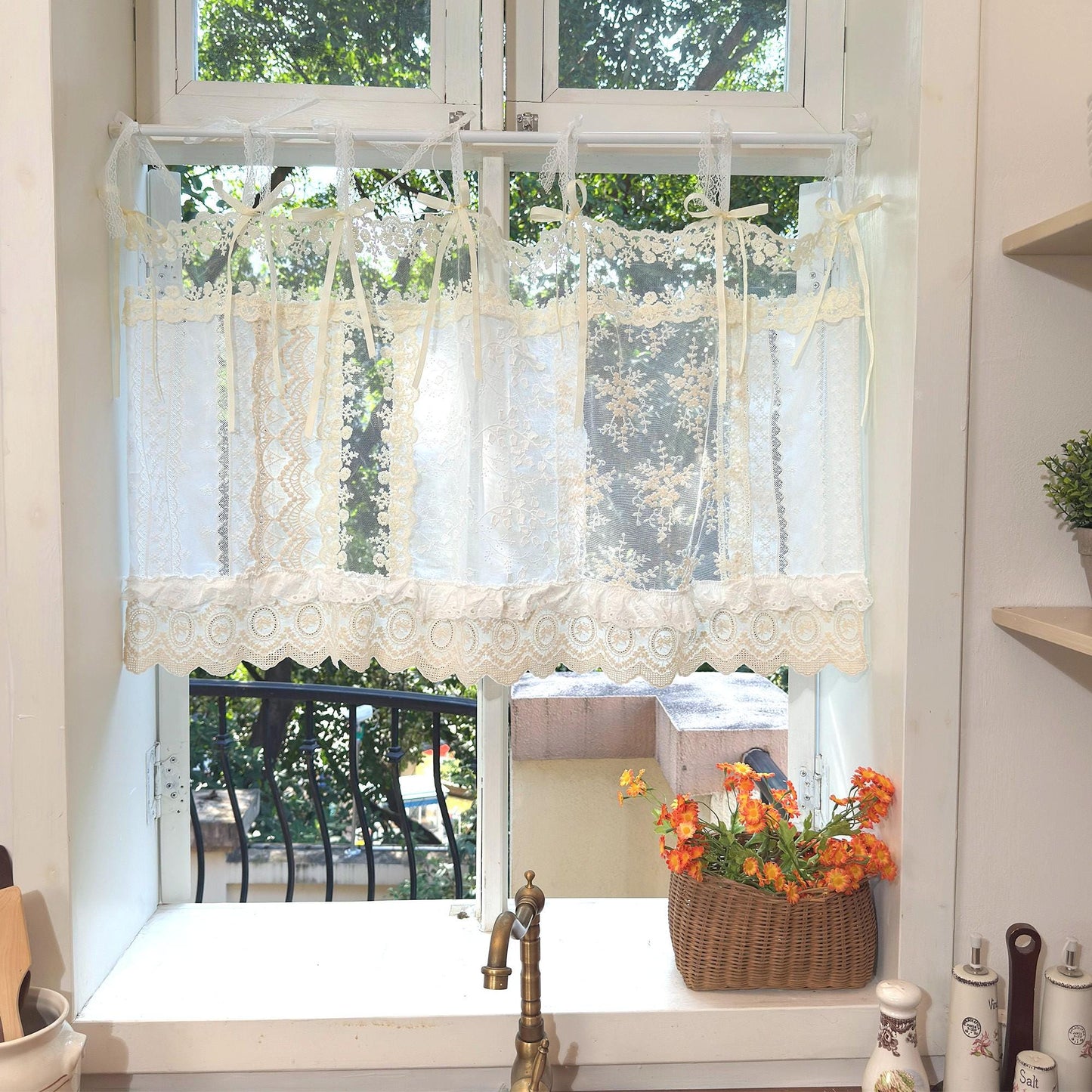 Romantic White Ivory Begie Patchwork Lace Curtain - UDreamHome