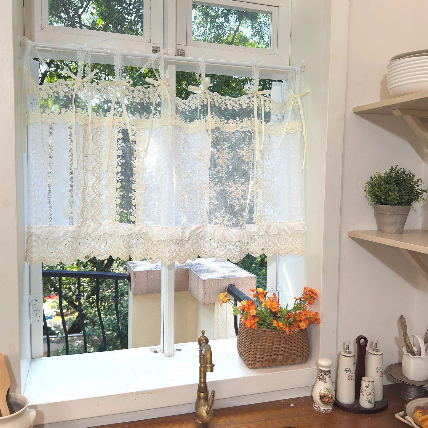 Romantic White Ivory Begie Patchwork Lace Curtain - UDreamHome