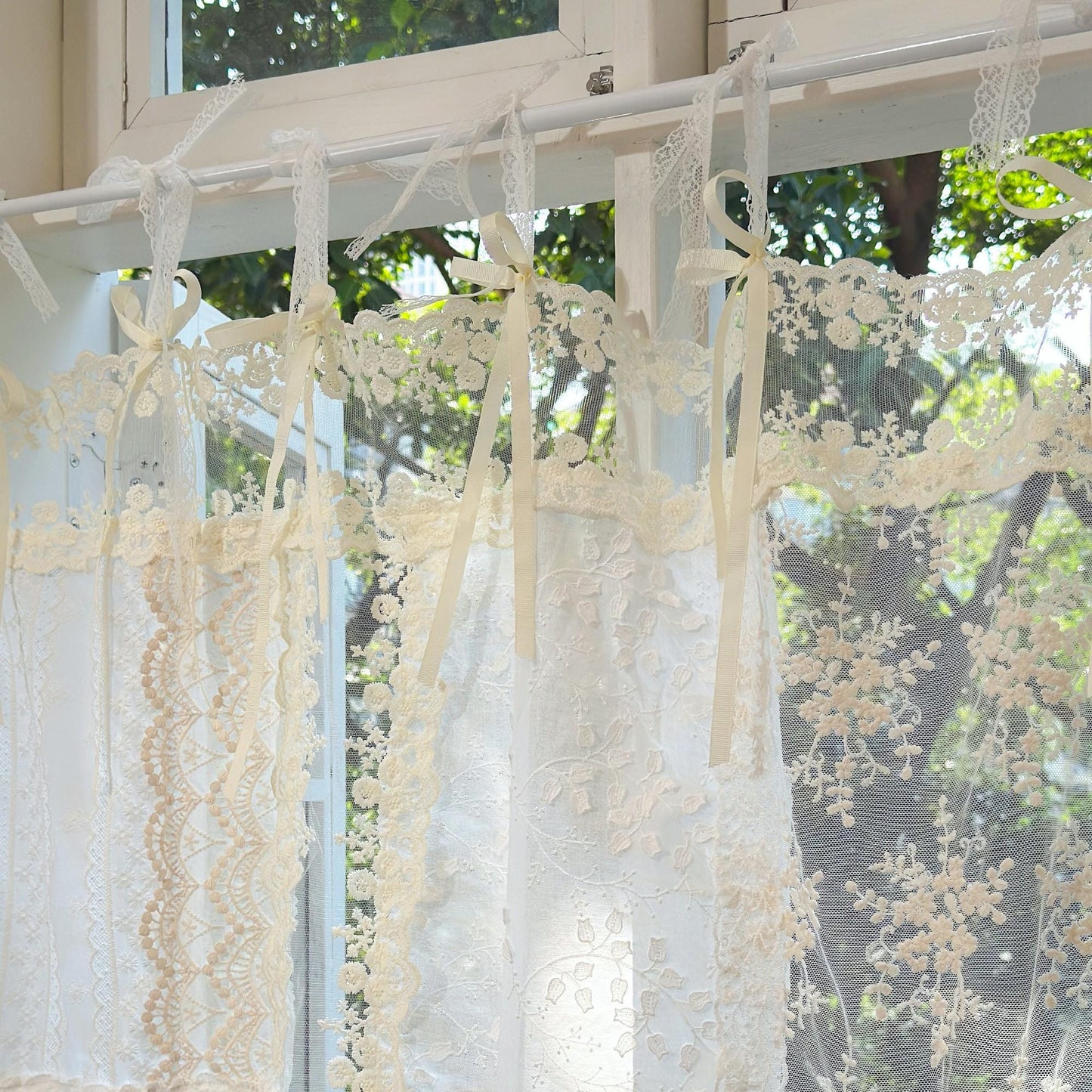 Romantic White Ivory Begie Patchwork Lace Curtain - UDreamHome
