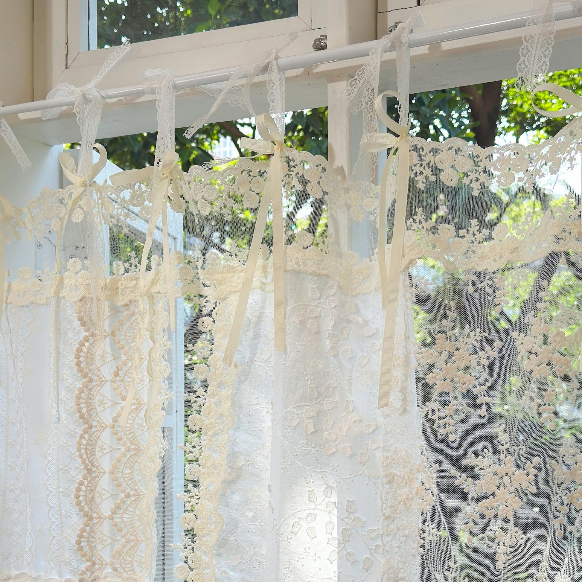 Romantic White Ivory Begie Patchwork Lace Curtain - UDreamHome