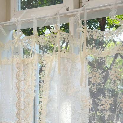 Romantic White Ivory Begie Patchwork Lace Curtain - UDreamHome