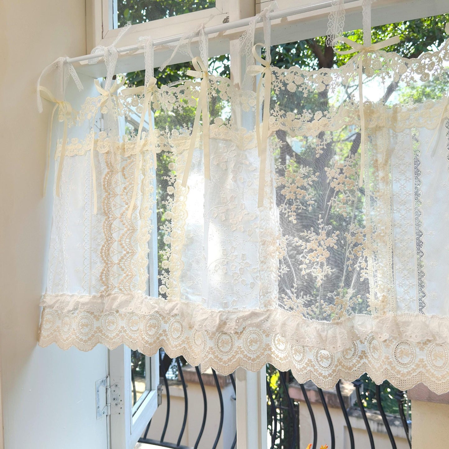 Romantic White Ivory Begie Patchwork Lace Curtain - UDreamHome