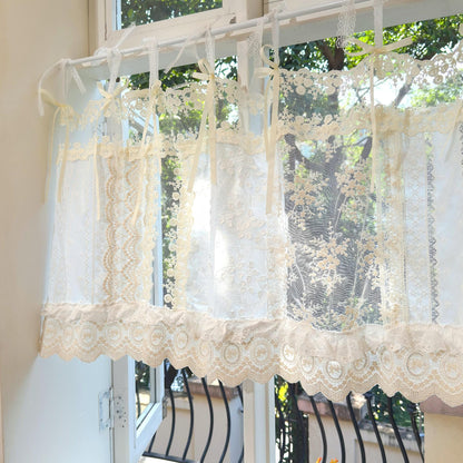 Romantic White Ivory Begie Patchwork Lace Curtain - UDreamHome