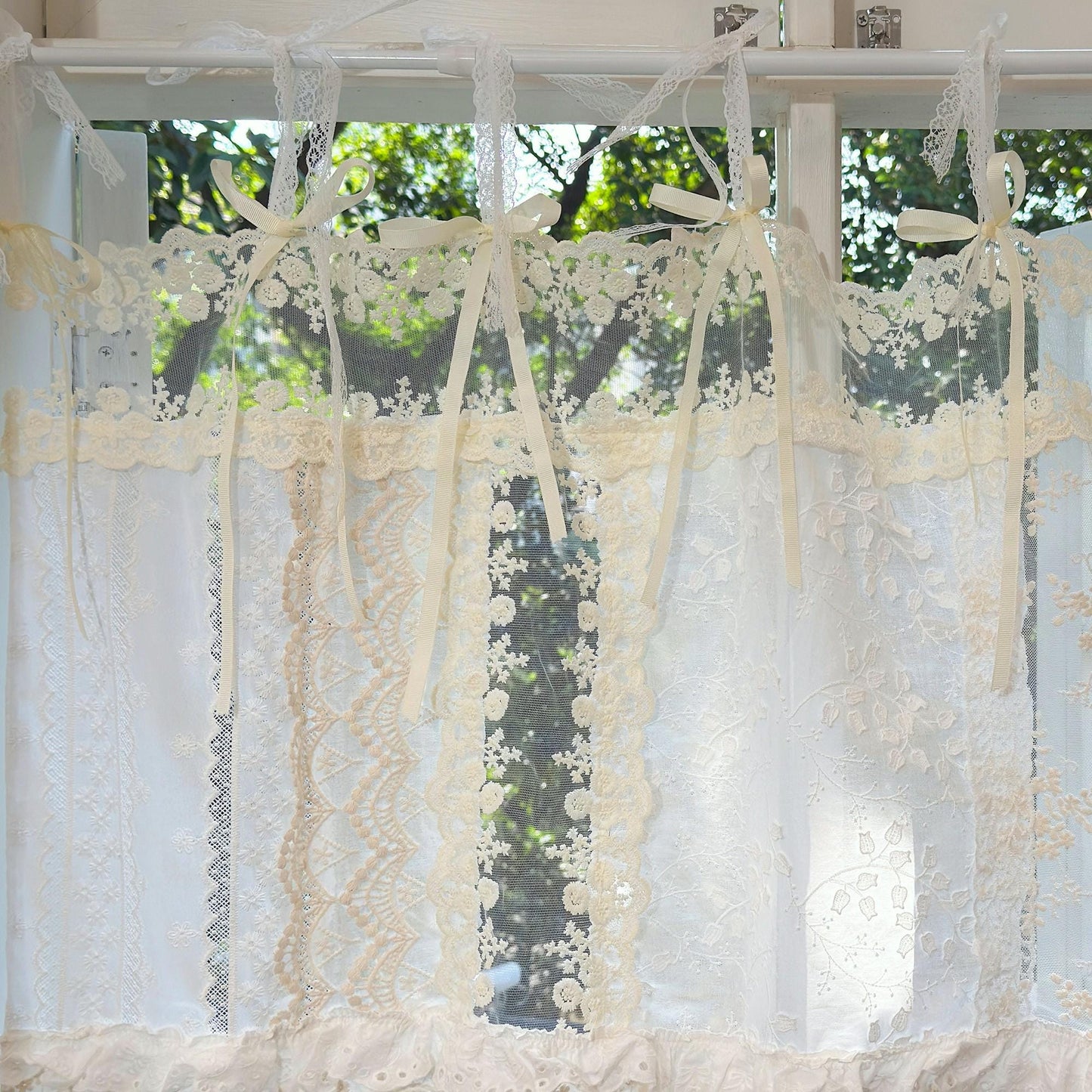 Romantic White Ivory Begie Patchwork Lace Curtain - UDreamHome