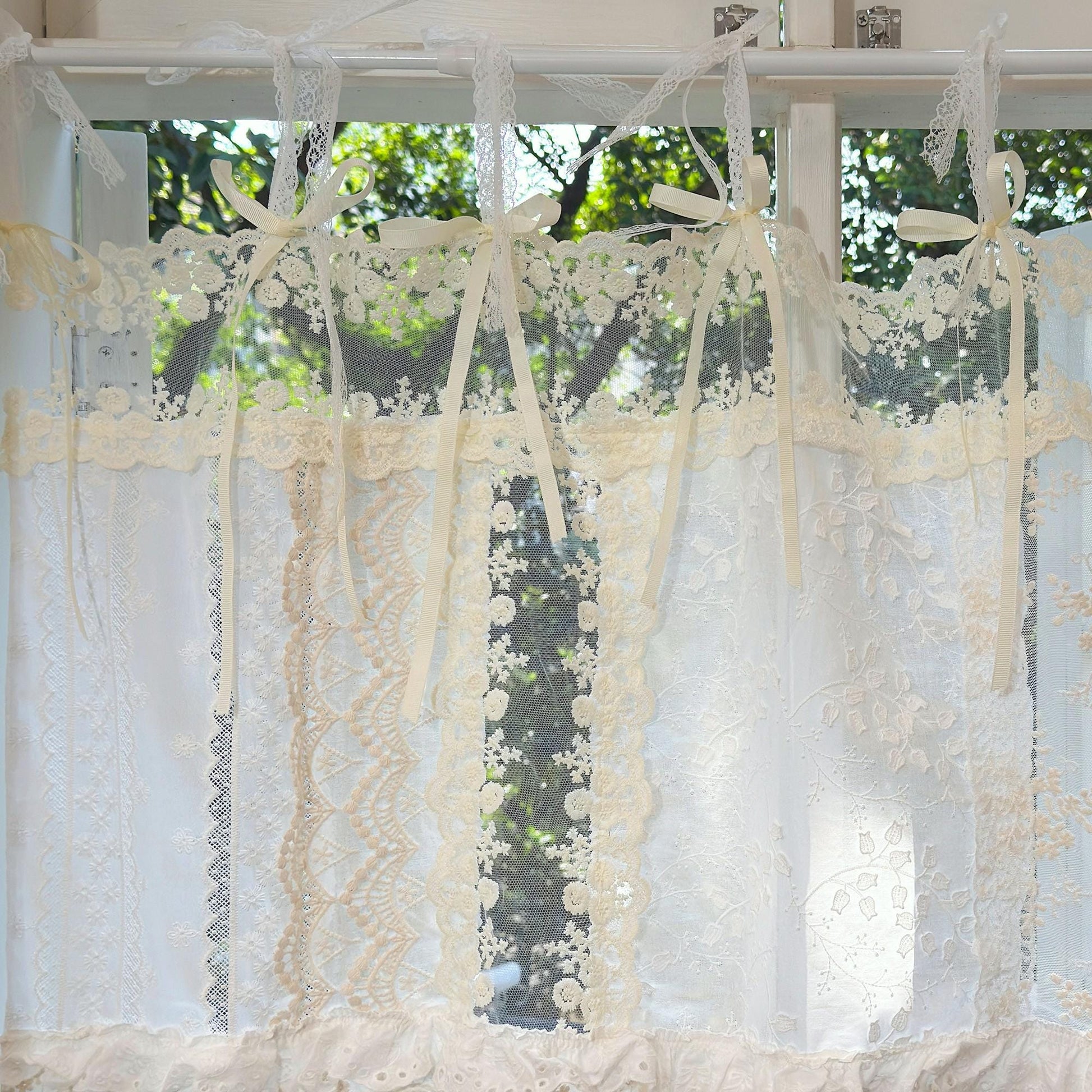 Romantic White Ivory Begie Patchwork Lace Curtain - UDreamHome