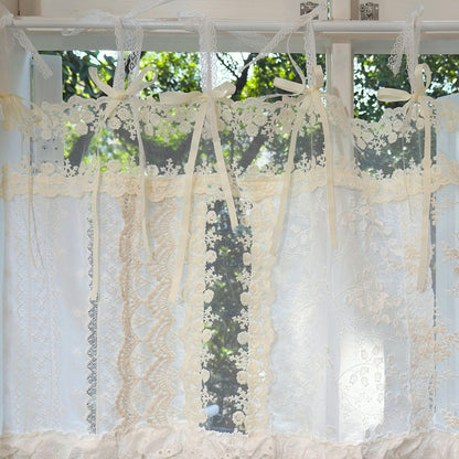 Romantic White Ivory Begie Patchwork Lace Curtain - UDreamHome