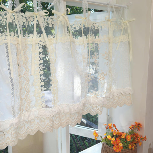 Romantic White Ivory Begie Patchwork Lace Curtain - UDreamHome