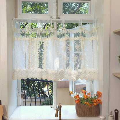 Romantic White Ivory Begie Patchwork Lace Curtain - UDreamHome