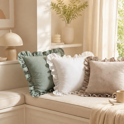 Ruffle Washed Cotton Pillow Cover with Zipper Closure, Custom Pillowcases, All-Sided Ruffled, Farmhouse Cottagecore Decor, Custom Sizes - UDreamHome