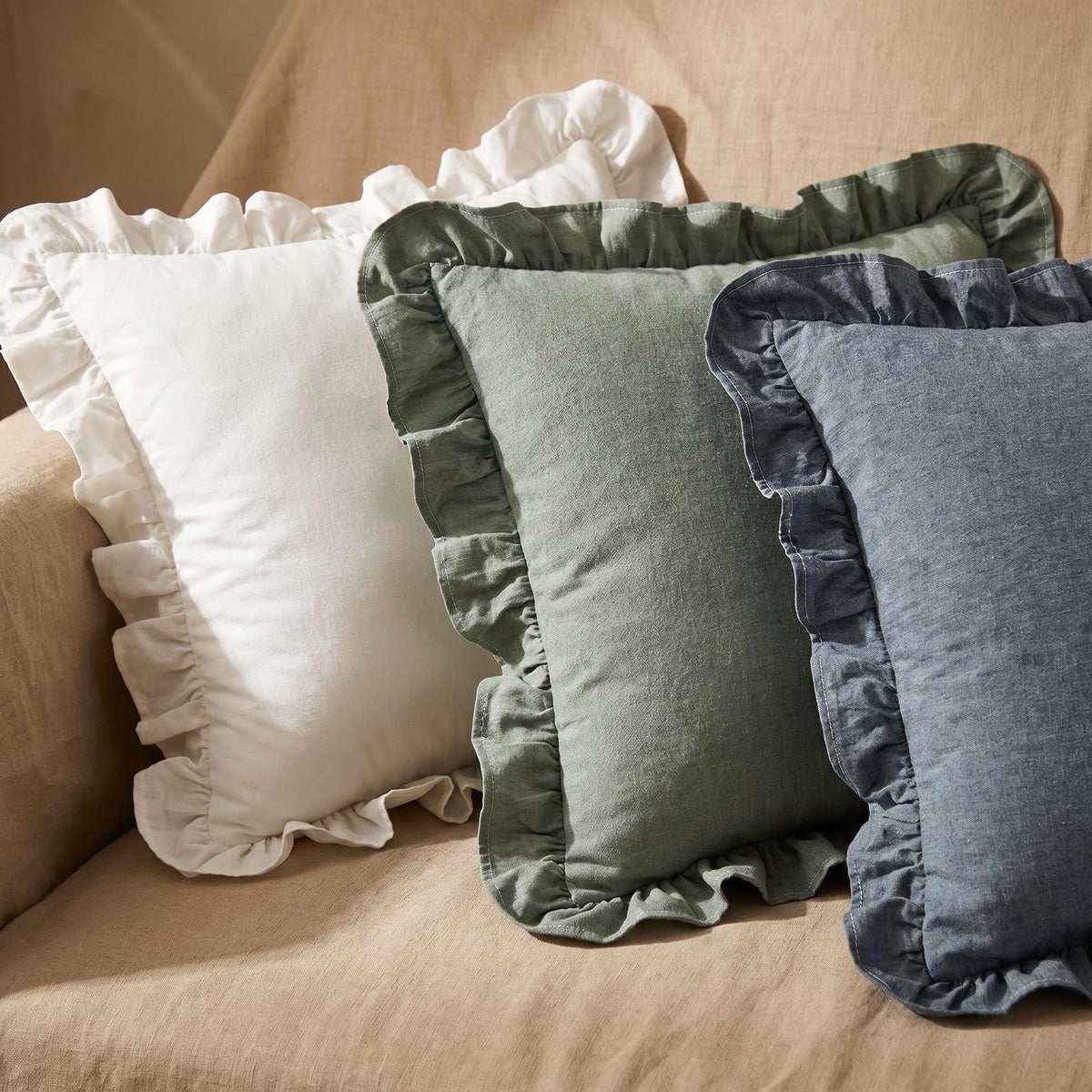 Ruffle Washed Cotton Pillow Cover with Zipper Closure, Custom Pillowcases, All-Sided Ruffled, Farmhouse Cottagecore Decor, Custom Sizes - UDreamHome