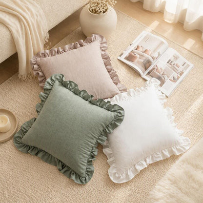 Ruffle Washed Cotton Pillow Cover with Zipper Closure, Custom Pillowcases, All-Sided Ruffled, Farmhouse Cottagecore Decor, Custom Sizes - UDreamHome