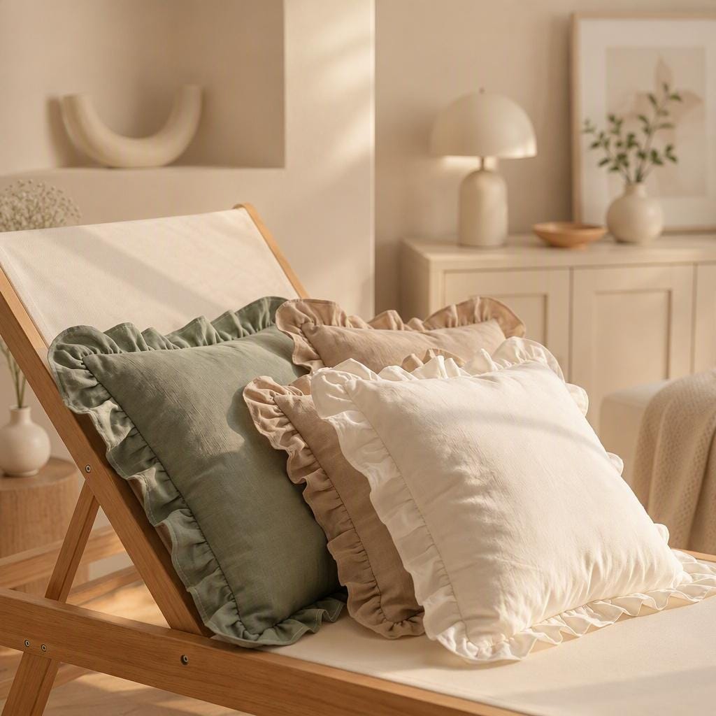 Ruffle Washed Cotton Pillow Cover with Zipper Closure, Custom Pillowcases, All-Sided Ruffled, Farmhouse Cottagecore Decor, Custom Sizes - UDreamHome