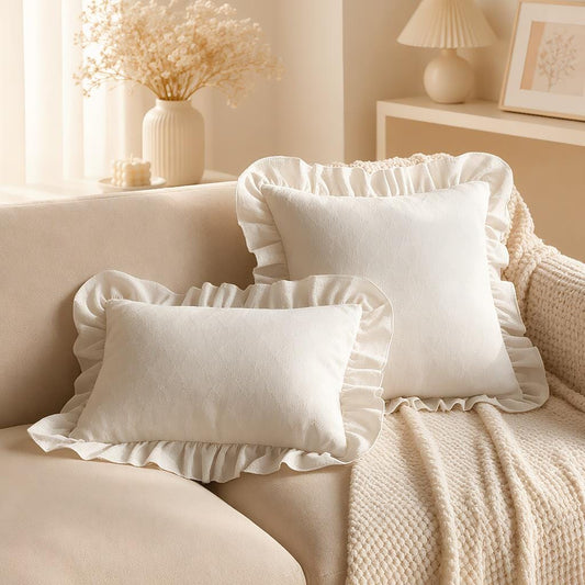 Ruffled Cotton Blend Pillow Cover with Zipper Closure - UDreamHome