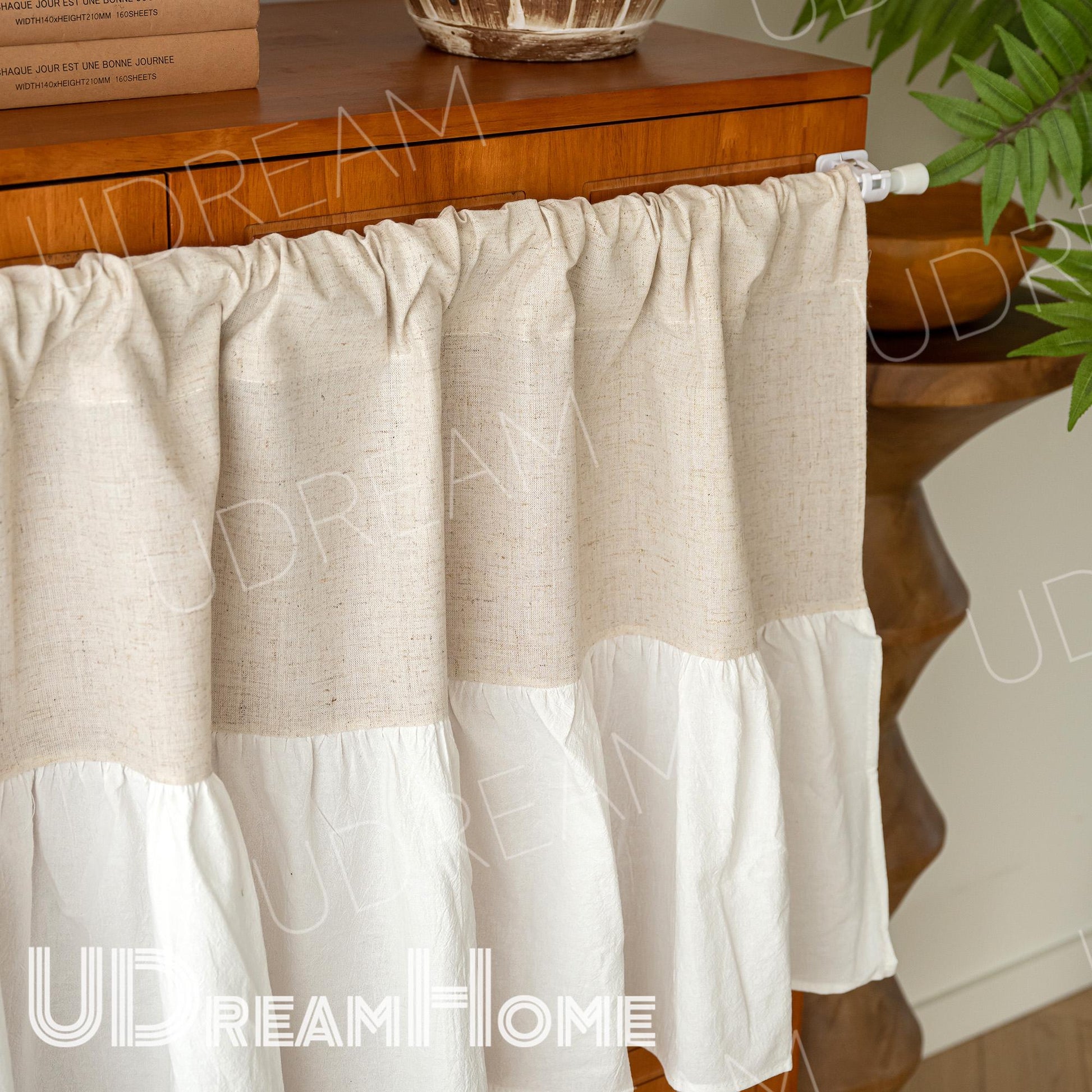 Ruffled Cotton Linen Cafe Curtain: Farmhouse Window Valance - UDreamHome