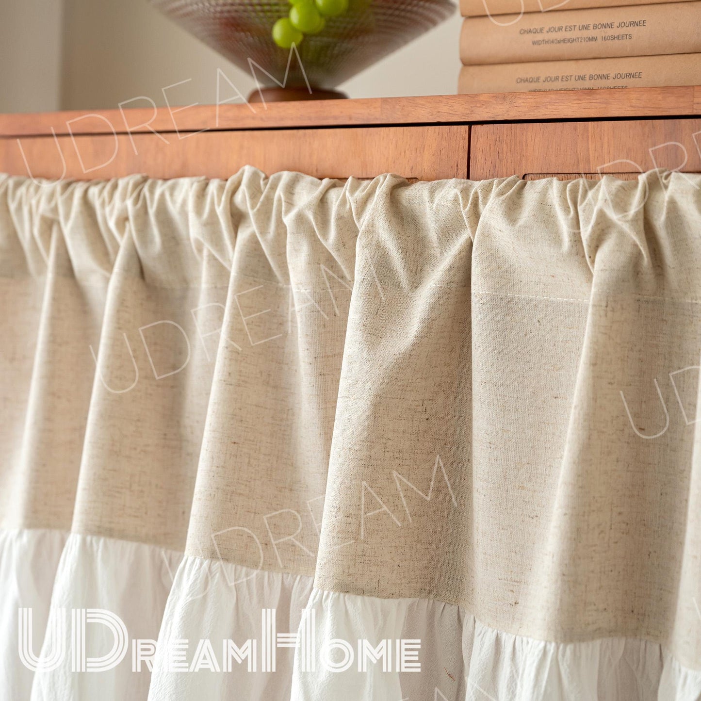 Ruffled Cotton Linen Cafe Curtain: Farmhouse Window Valance - UDreamHome