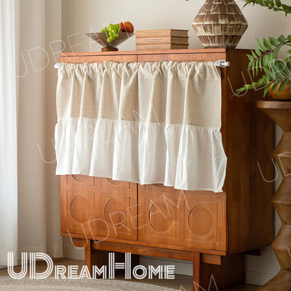 Ruffled Cotton Linen Cafe Curtain: Farmhouse Window Valance - UDreamHome