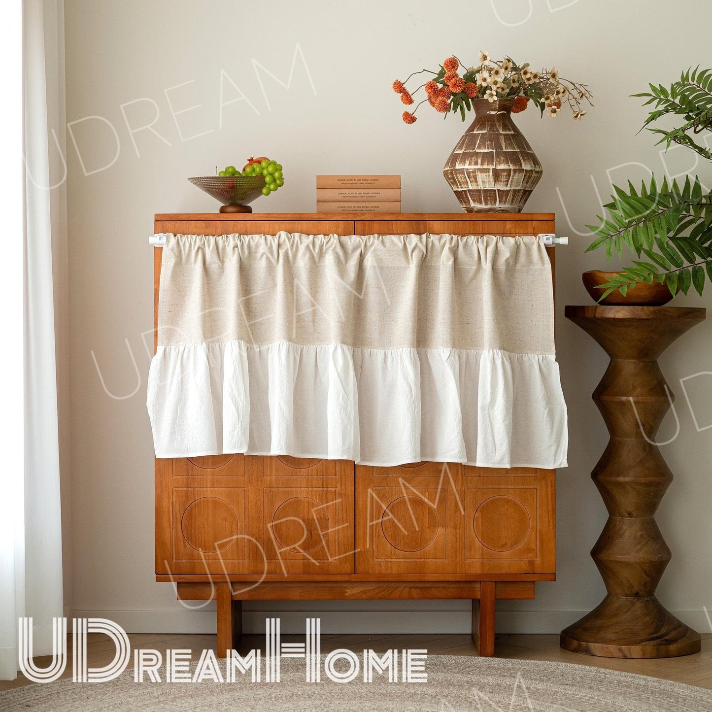 Ruffled Cotton Linen Cafe Curtain: Farmhouse Window Valance - UDreamHome