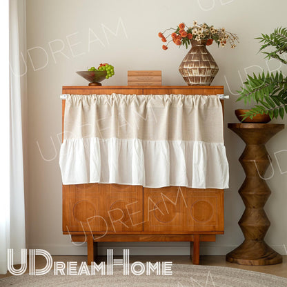 Ruffled Cotton Linen Cafe Curtain: Farmhouse Window Valance - UDreamHome