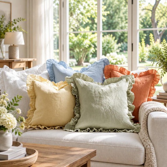 Ruffled Linen Pillow Cover with Tie Closure - UDreamHome